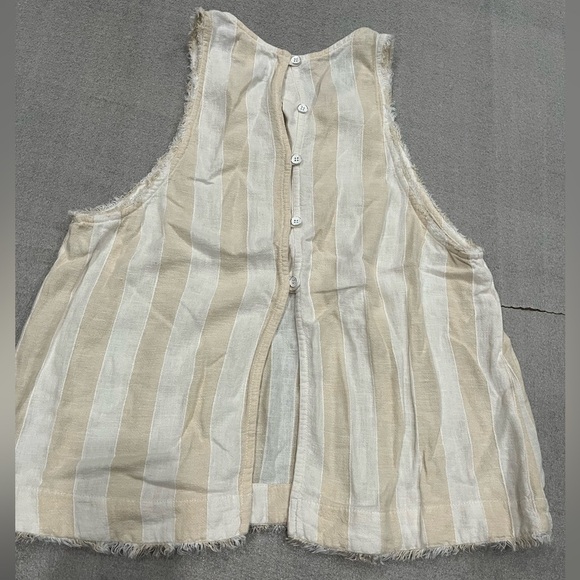 [M]Bella Dahl Striped Beige and White Sleeveless Linen Blend Tank Top Fringe - Picture 4 of 7